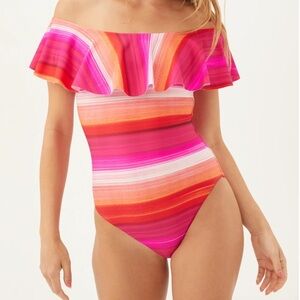 Trina Turk Pink and Orange Striped One Piece Swimsuit